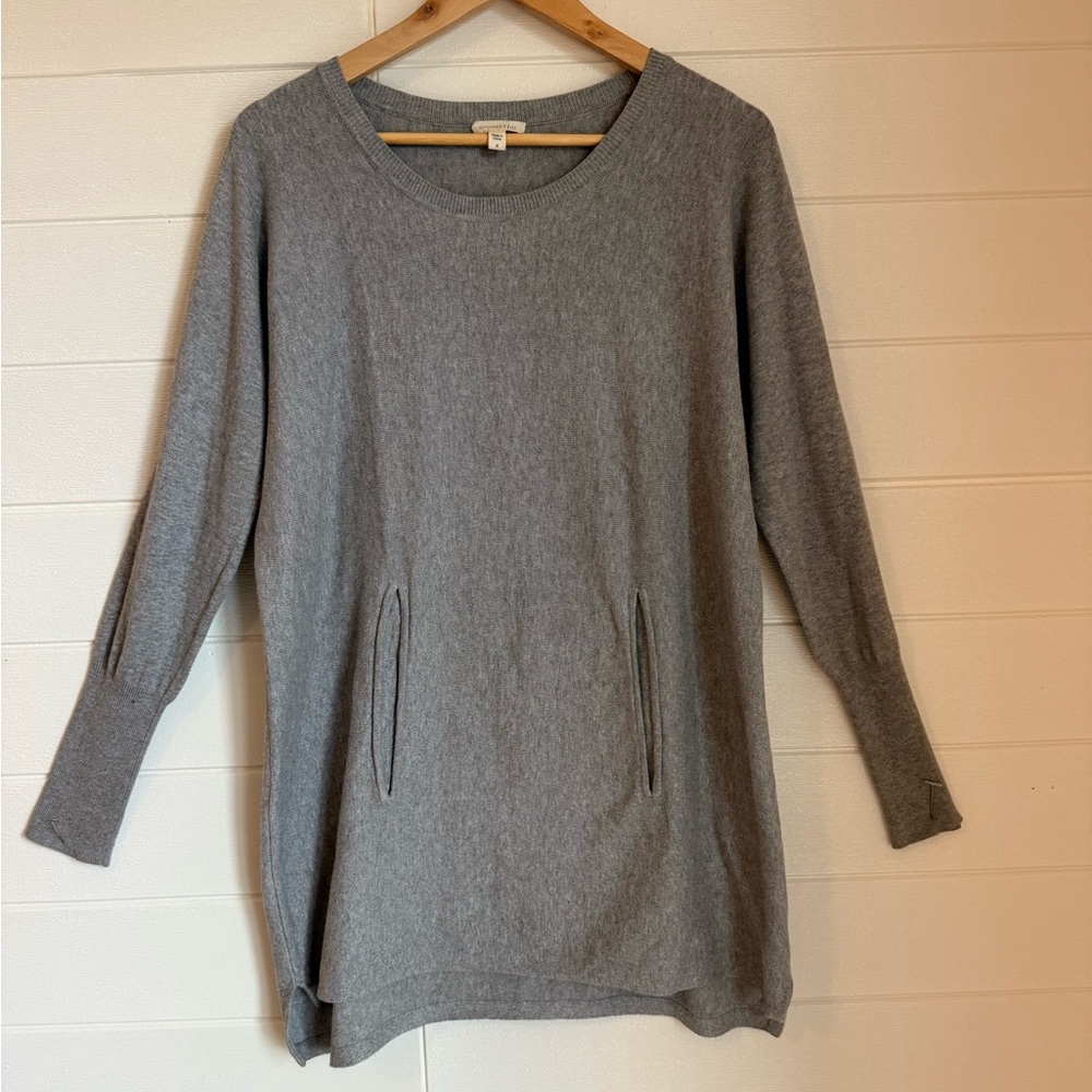 GARNET HILL 100% organic cotton GRAY tunic pocket sweater